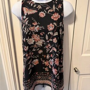 NWOT Max Studio Black Camisole with Pink and Cream Floral Print